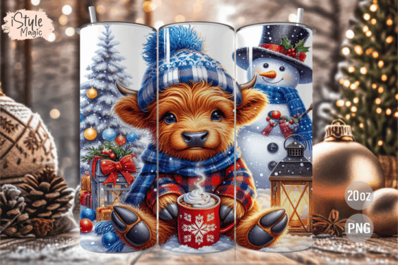 Blue Christmas Highland Cow Tumbler Wrap