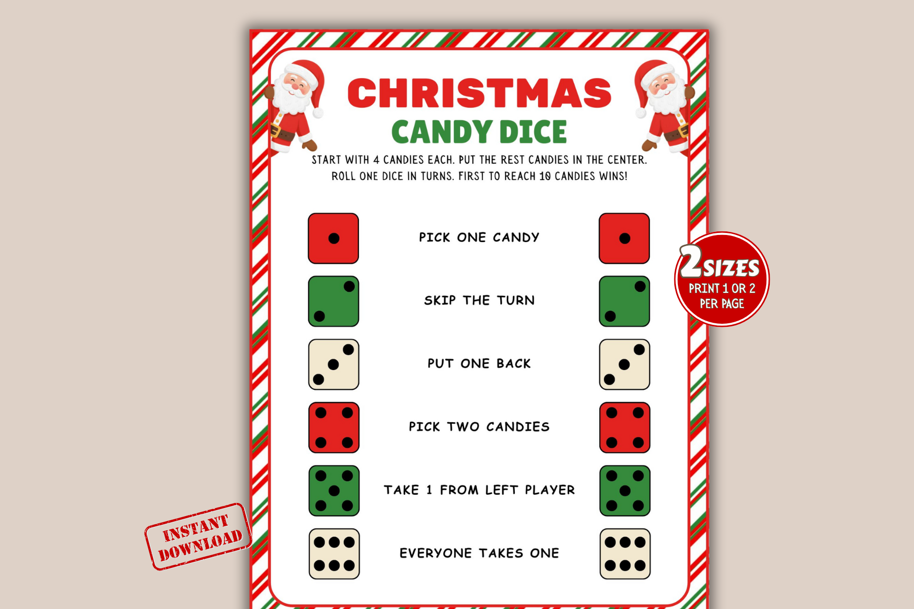 Christmas Party Candy Dice Game
