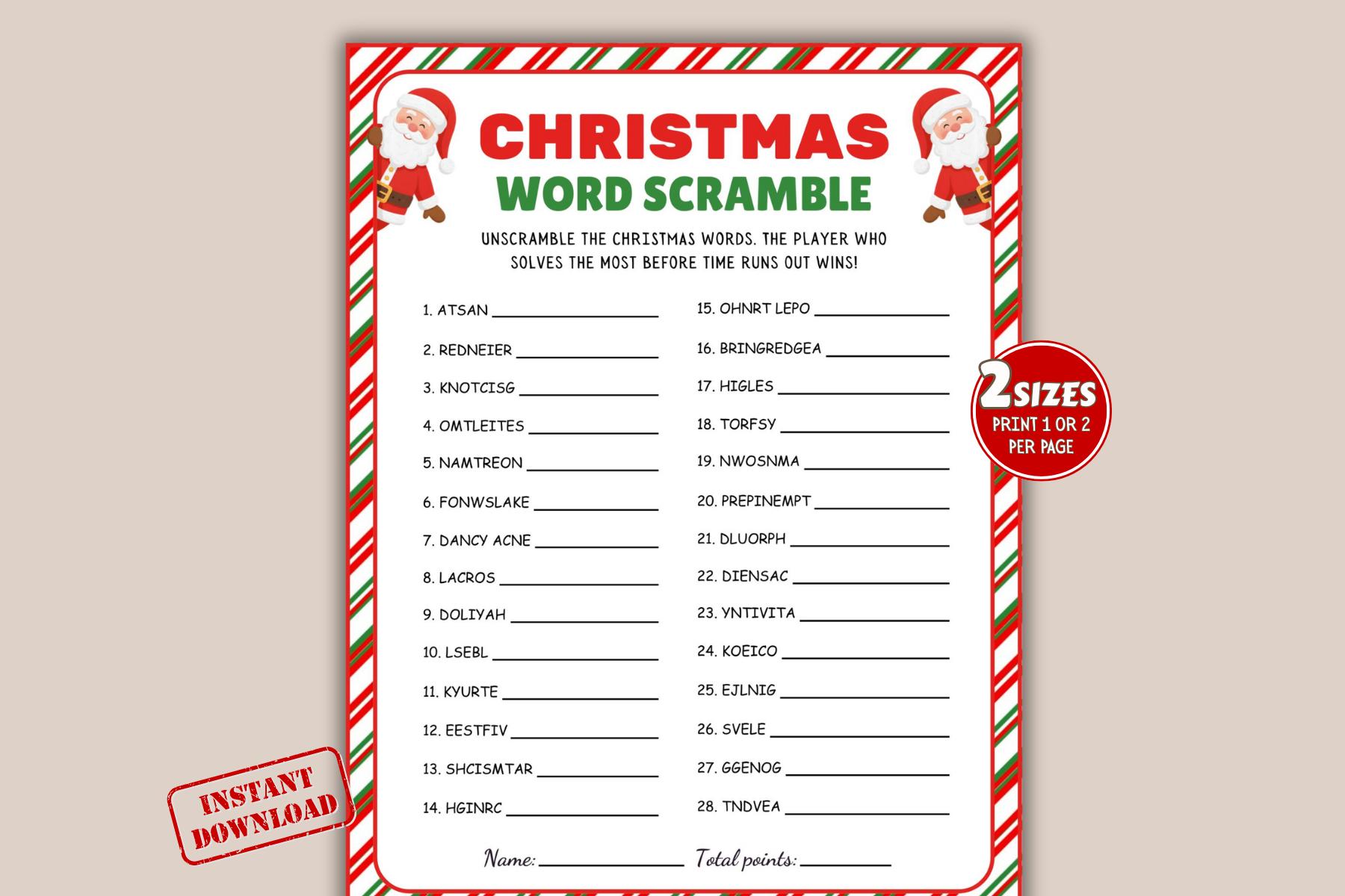 Christmas Word Scramble Game PDF