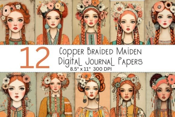 Copper Braided Maiden Digital Papers