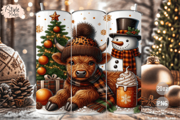 Cozy Christmas Cow Snowman Tumbler Wrap