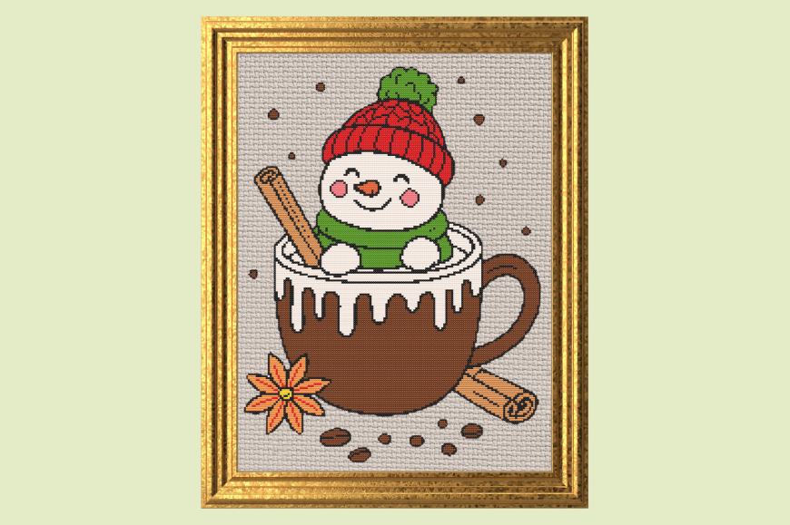 Cute Snowman in Hot Cocoa Cross Stitch P
