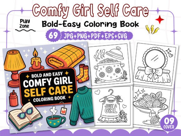 Easy Comfy Girl Self Care Coloring Pages