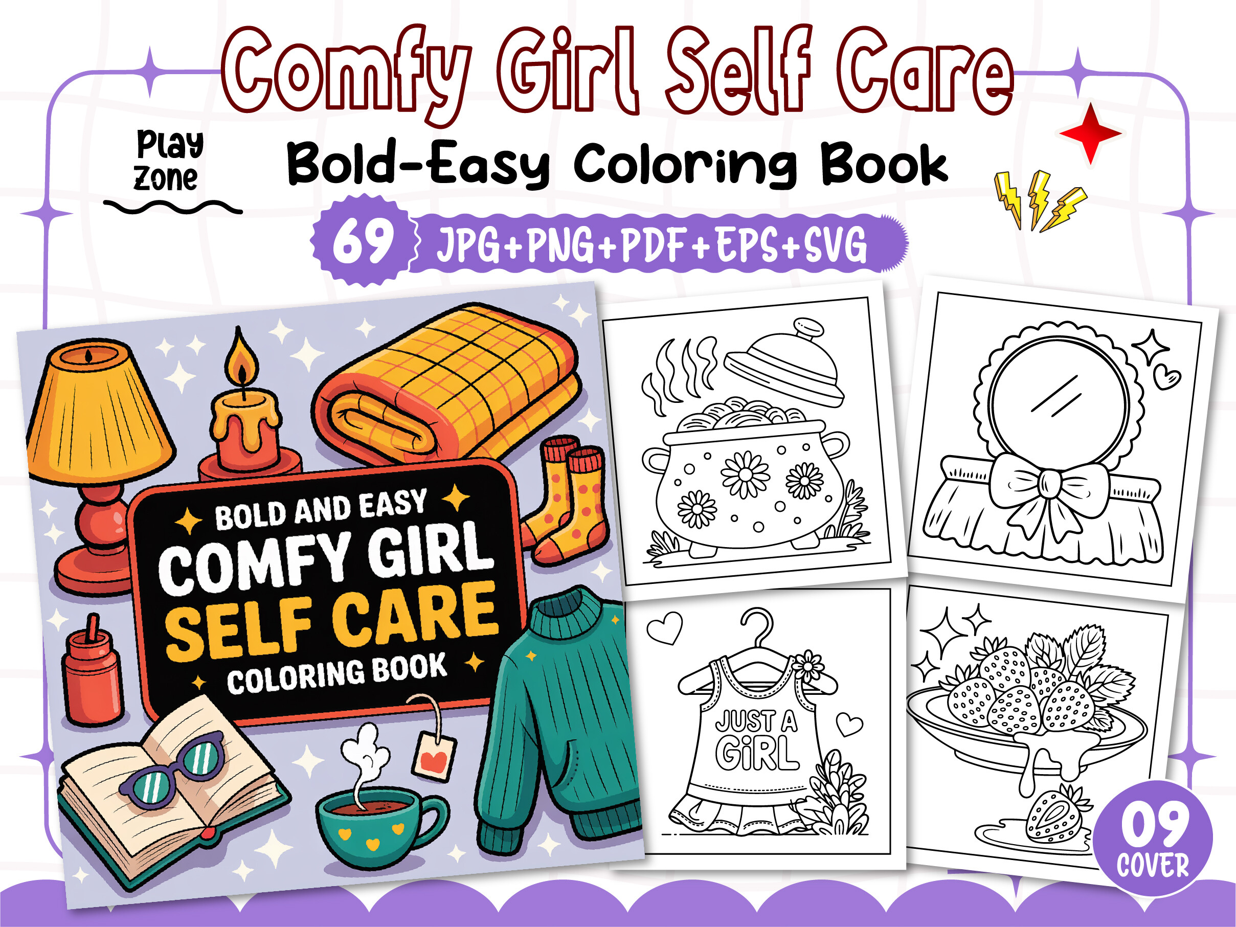 Easy Comfy Girl Self Care Coloring Pages