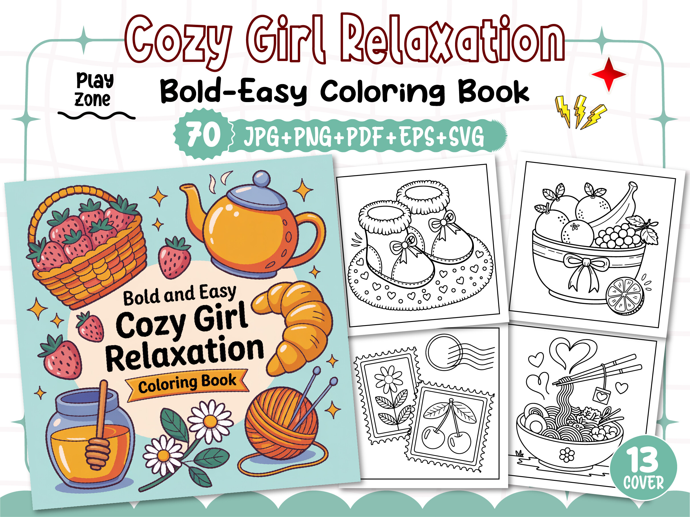 Easy Cozy Girl Relaxation Coloring Book