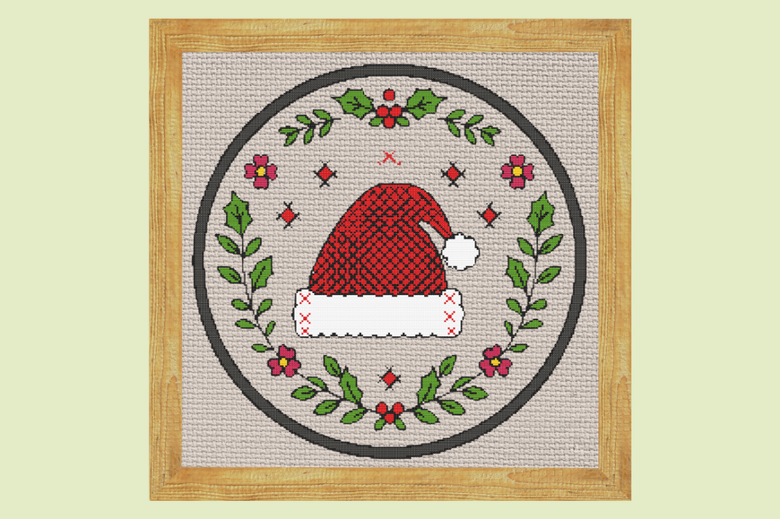 Festive Santa Hat Wreath Cross Stitch