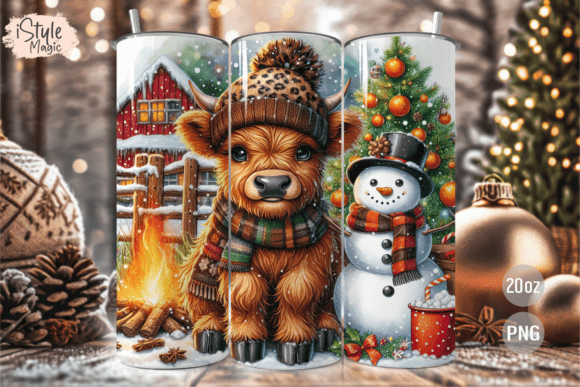 Rustic Christmas Cow Tumbler Wrap PNG