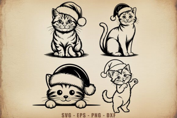 Christmas Cat with Santa Hat SVG Bundle