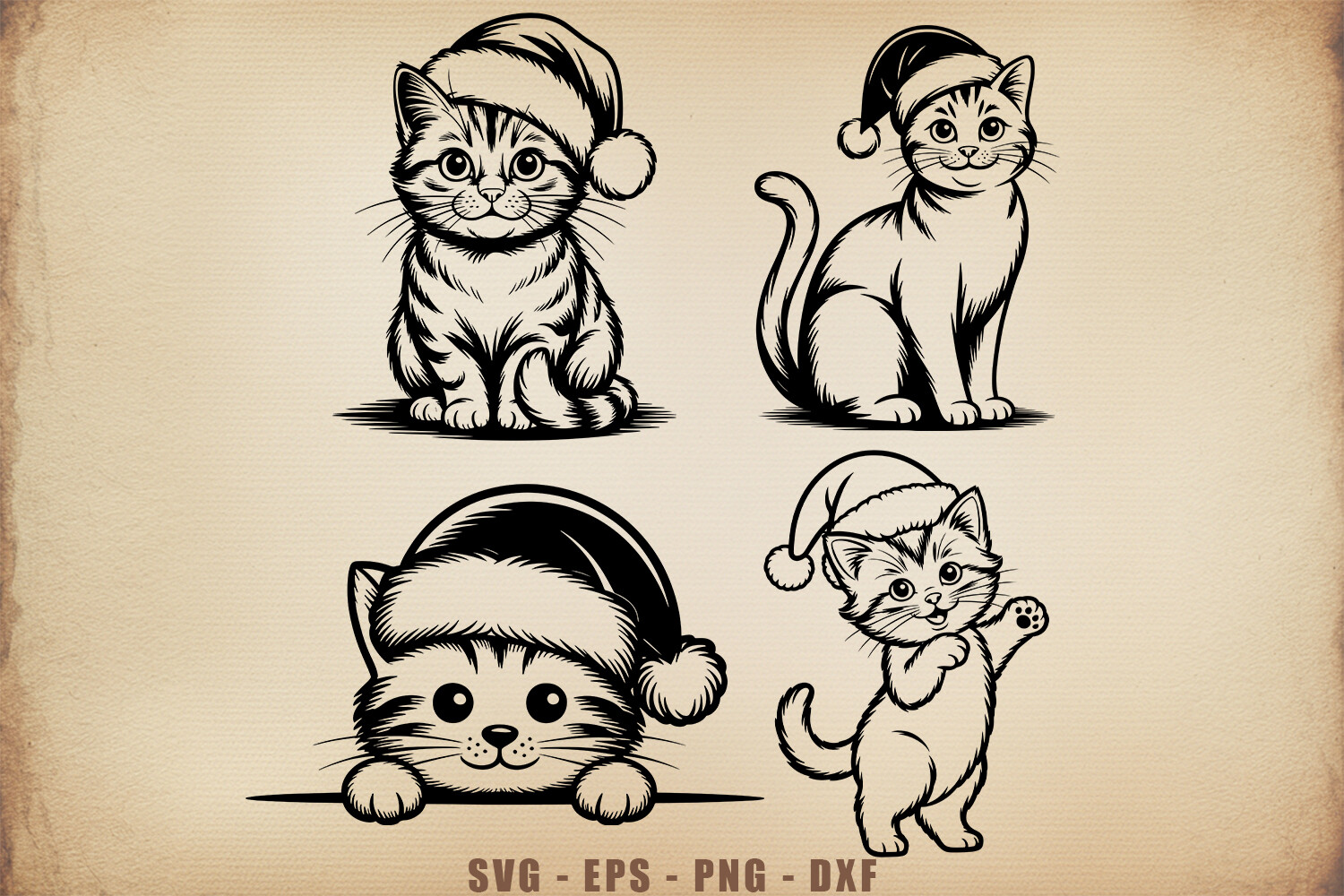 Christmas Cat with Santa Hat SVG Bundle