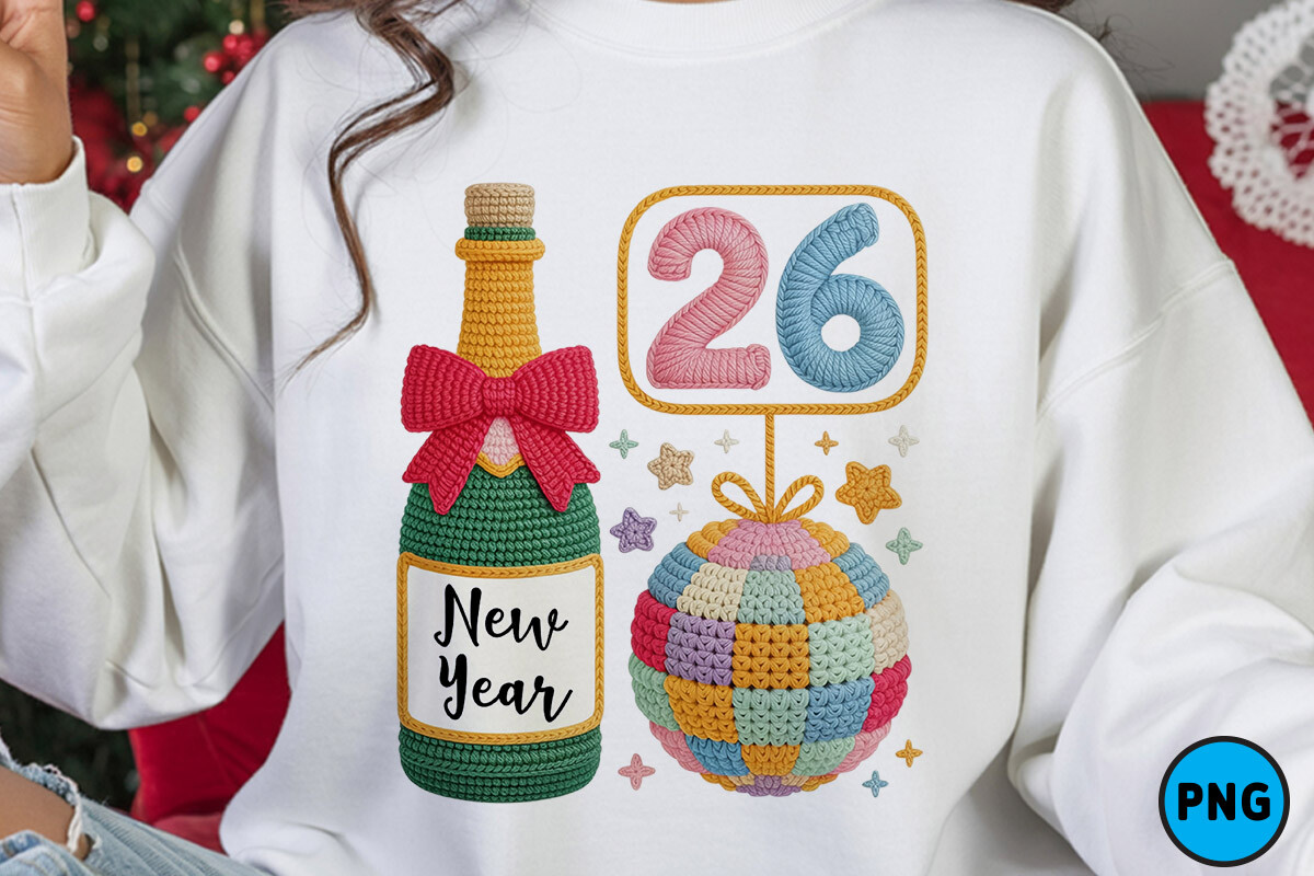 Crochet New Year 2026 Party PNG