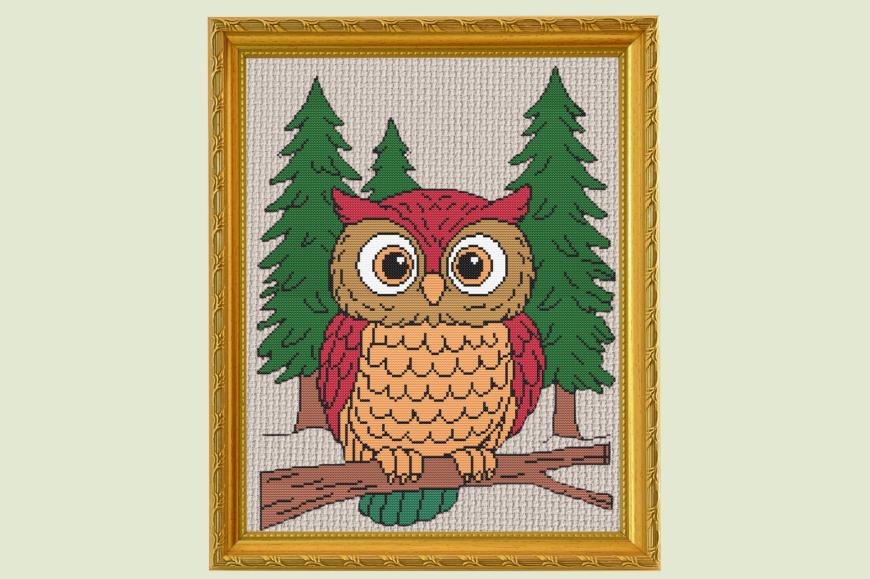 Cute Forest Owl Cross Stitch Pattern