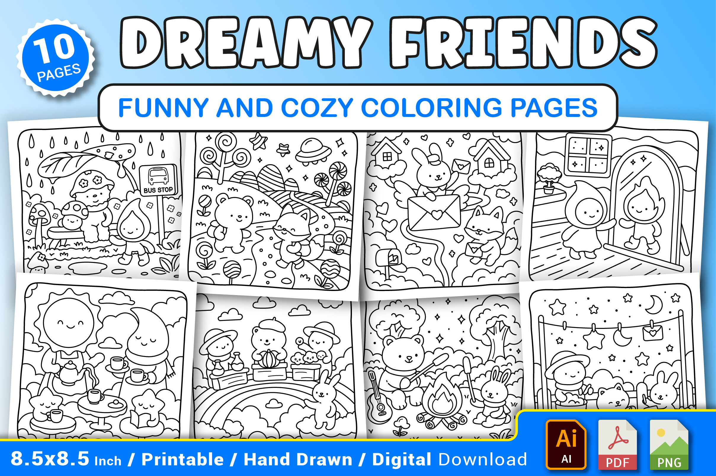 Dreamy Friends Cozy Coloring Pages