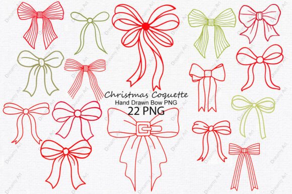 Hand Drawn Christmas Coquette Bow PNG