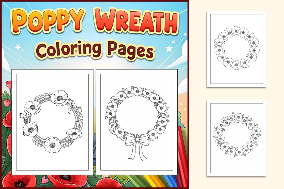 Poppy Wreath Coloring Pages for Kids