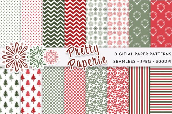Red and Green Christmas Digital Paper Graphic Backgrounds By Pretty Paperie