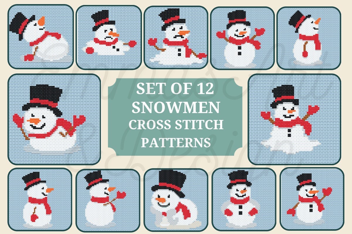 12 Adorable Snowman Cross Stitch Pattern