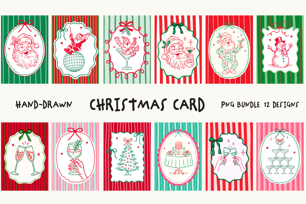 Christmas Hand-Drawn Card Bundle Png Graphic by DSIGNS · Creative Fabrica