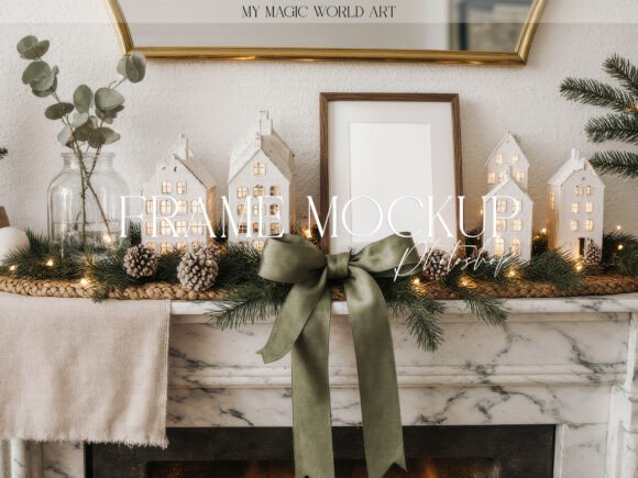 Christmas Mockup Frame on Fireplace Graphic Frames & Posters By MyMagicWorldArt