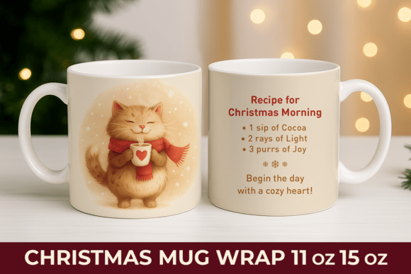 Christmas Mug Wrap Sublimation Cat Mug Graphics