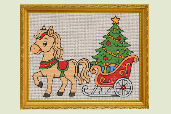 Christmas Pony and Sleigh Cross Stitch