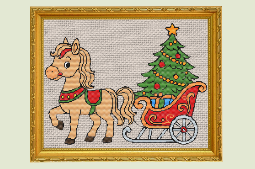 Christmas Pony and Sleigh Cross Stitch
