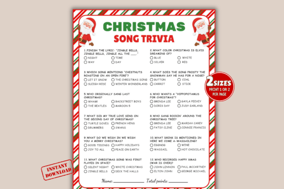 Christmas Song Trivia Game Xmas Holiday