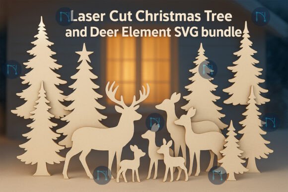 Christmas Tree and Deer Element SVG Bundle laser cut file