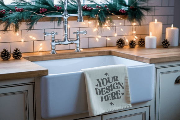 Christmas Kitchen Towel Mockup