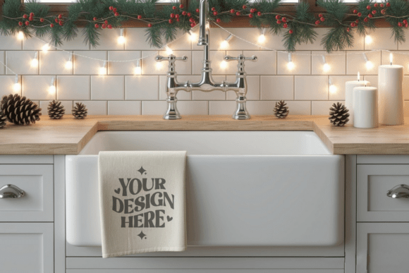 Christmas Kitchen Towel Mockup