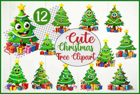 Cute Christmas Tree Clipart Bundle