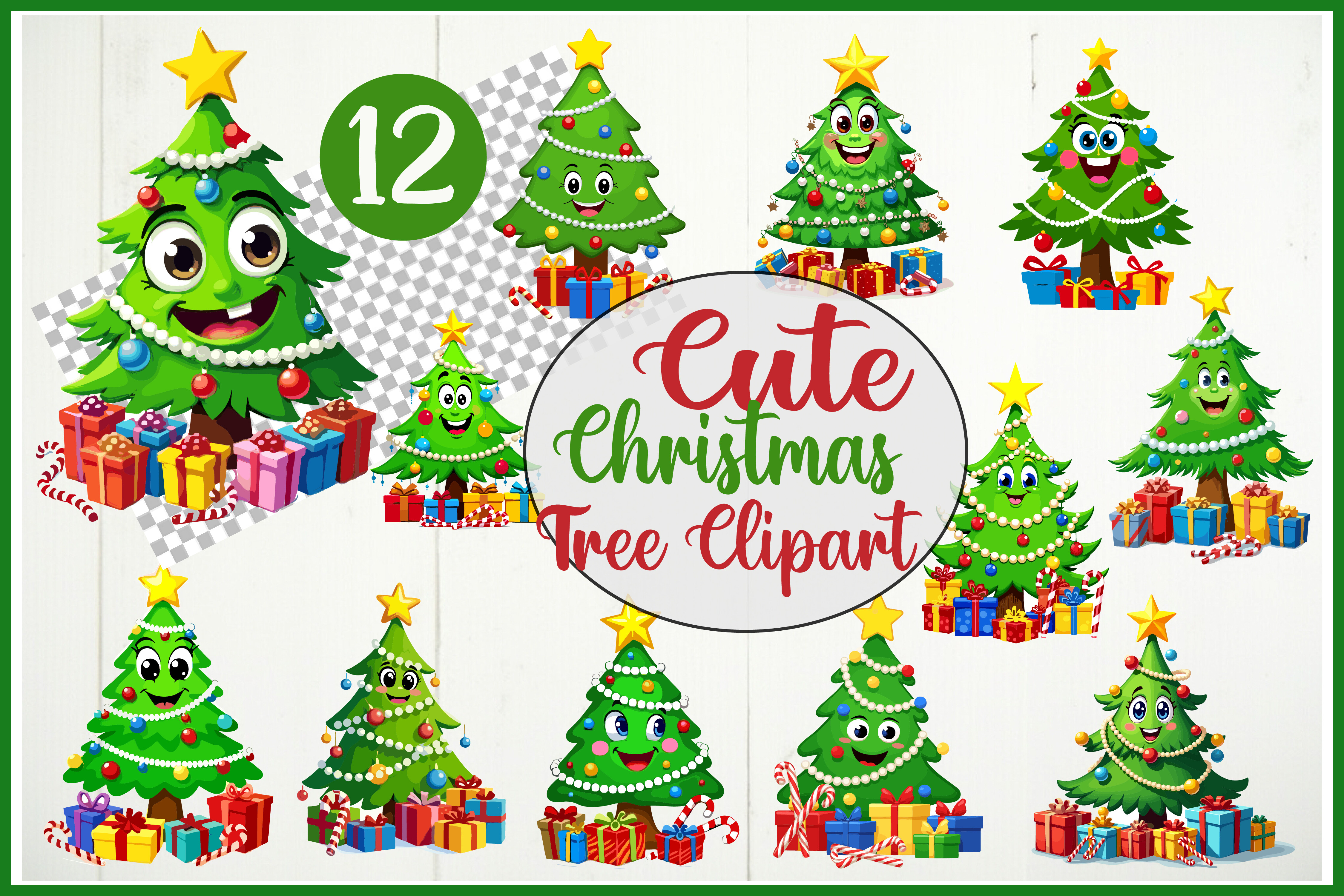 Cute Christmas Tree Clipart Bundle