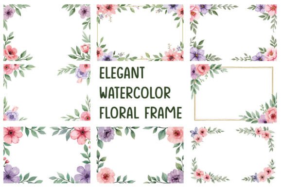 Watercolor Floral Frame Set