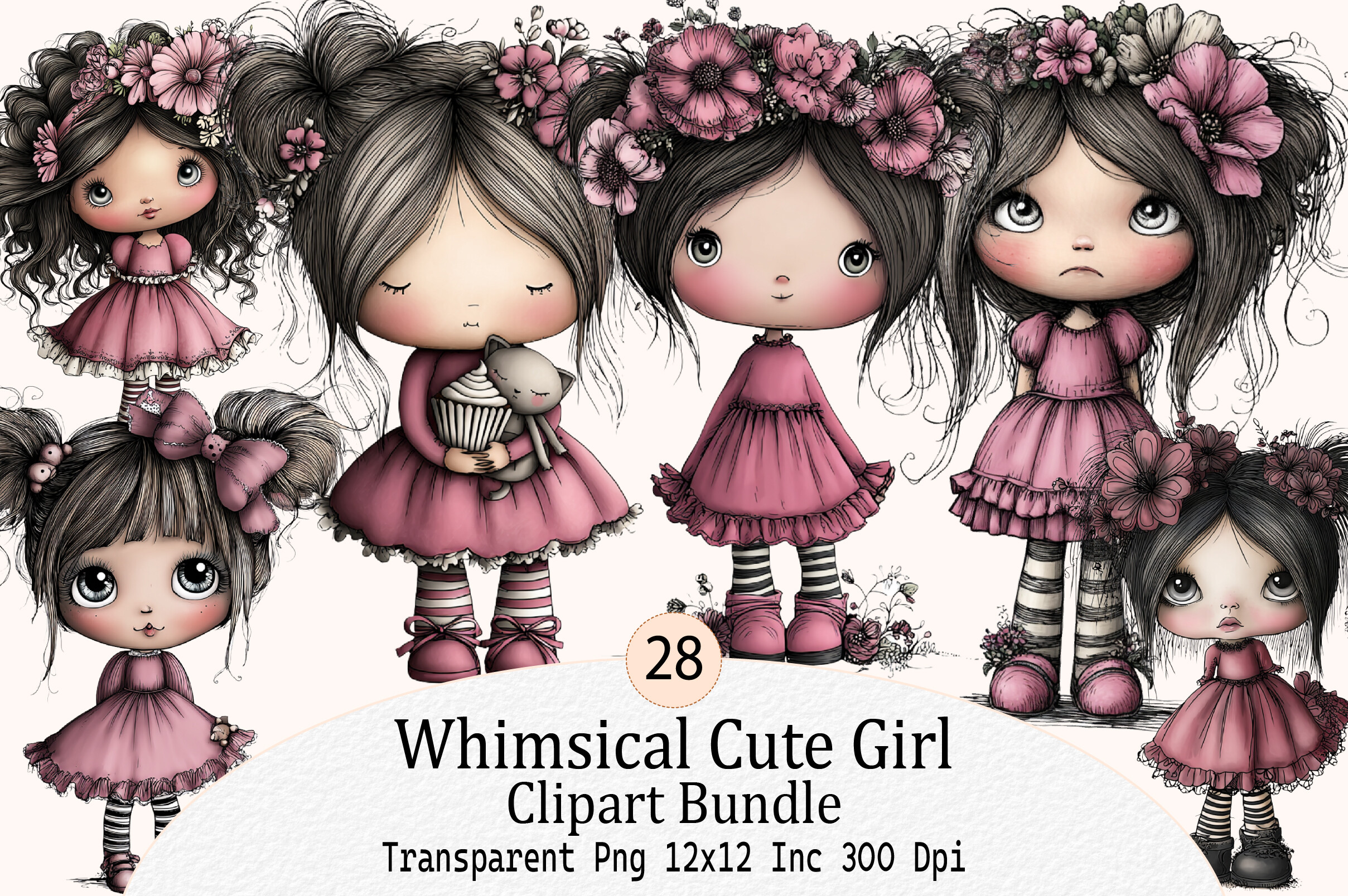 Whimsical Cute Girl Clipart Bundle Graphic by KDP PRO DESIGN · Creative ...