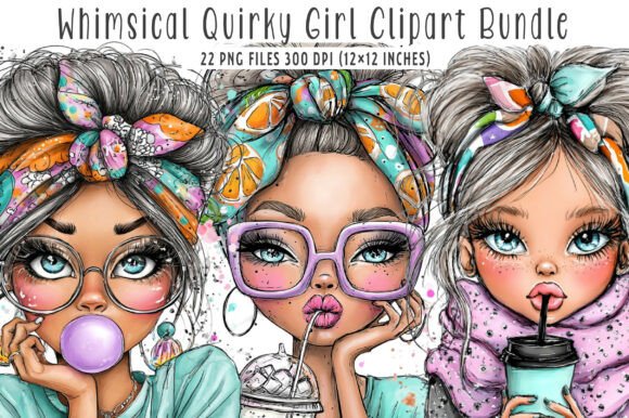 Whimsical Quirky Girl Clipart Illustration Illustrations Imprimables Par SinaCreation