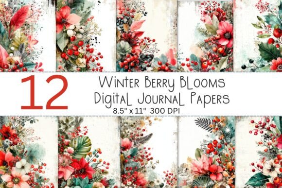 Winter Berry Blooms Digital Papers