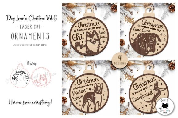 christmas dog ornament laser cut vol 6 svg for glowforge birch holiday market variety set
