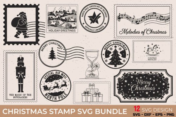 Christmas Postage Stamp SVG Bundle