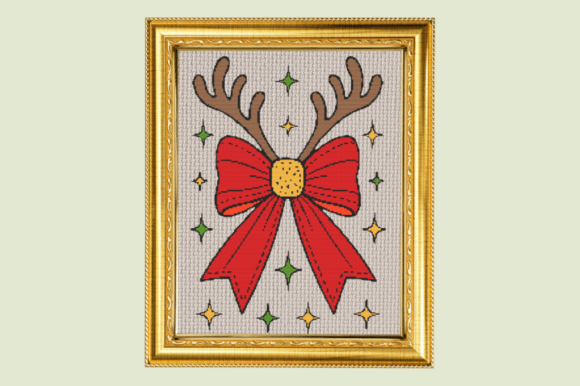 Christmas Reindeer Bow Cross Stitch Patt