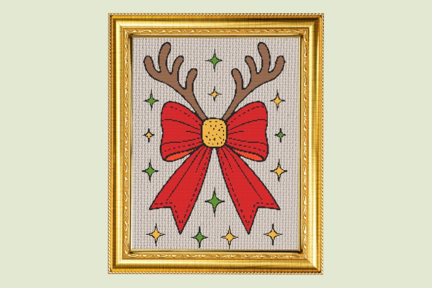 Christmas Reindeer Bow Cross Stitch Patt