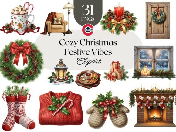 Cozy Christmas Watercolor Clipart Bundle