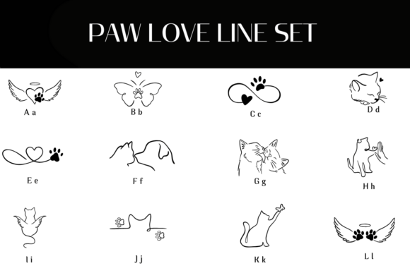 Paw Love Line Set Font PNG with transparent background - Preview 1