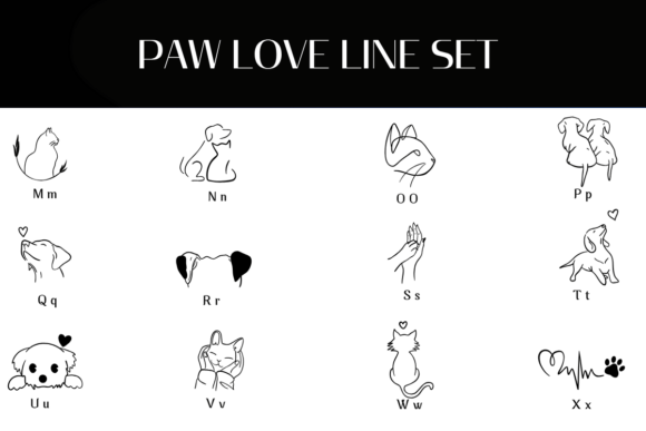 Paw Love Line Set Font PNG with transparent background - Preview 2