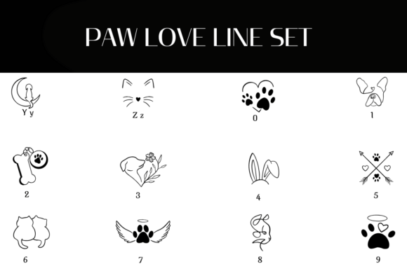 Paw Love Line Set Font PNG with transparent background - Preview 3