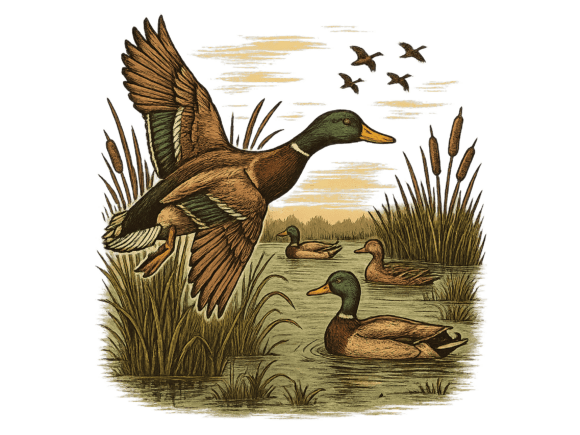 Retro Flying Mallard Duck Hunting PNG Graphic Graphic Templates By Sofiamastery