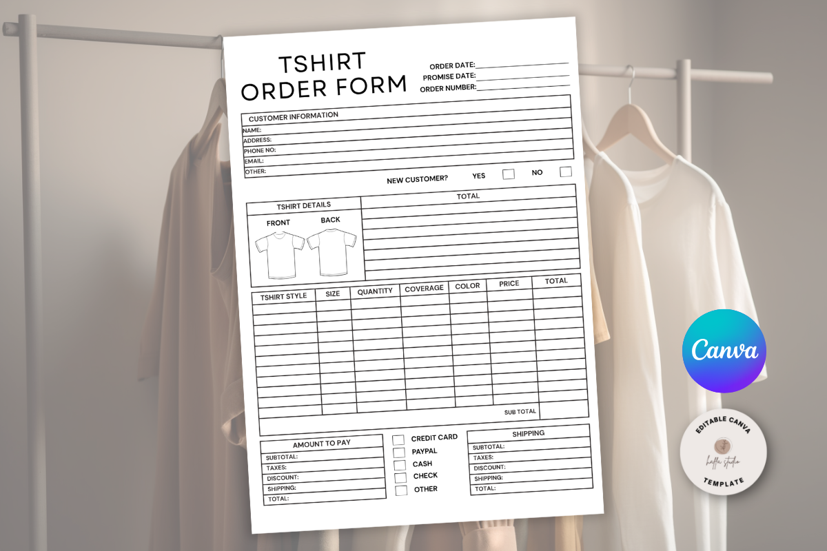 Tshirt Order Form Printable Template
