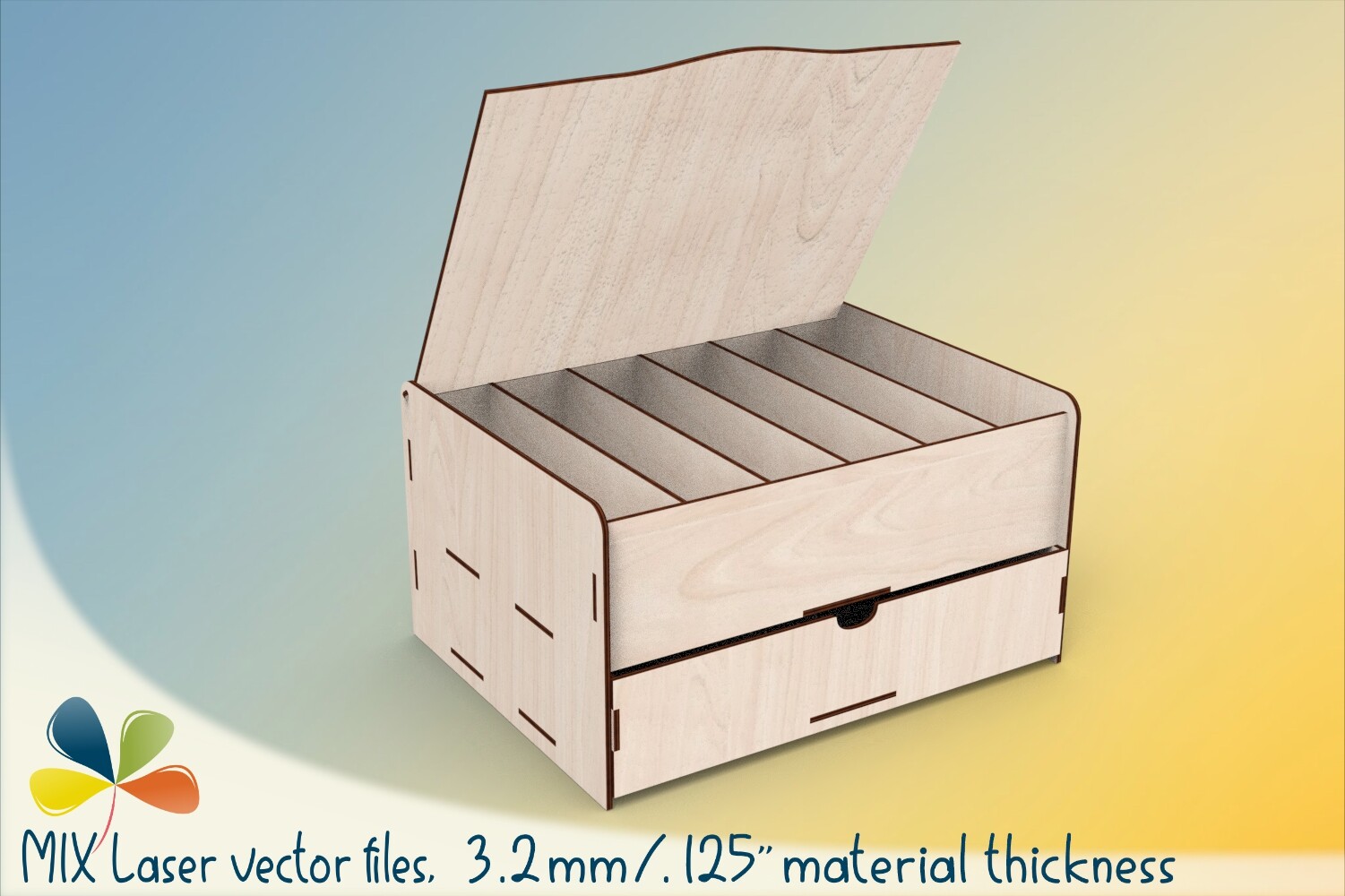 Two-Level Card Box with Drawer SVG laser cut file