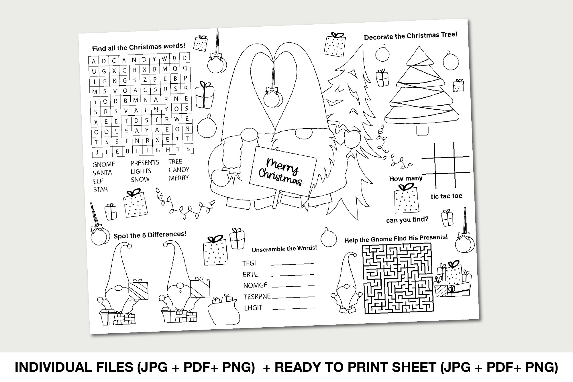 Christmas Gnome Activity Placemat