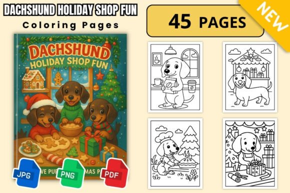 Dachshund Holiday Shop Coloring Fun