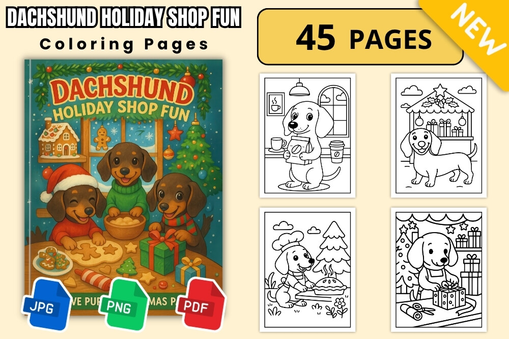 Dachshund Holiday Shop Coloring Fun