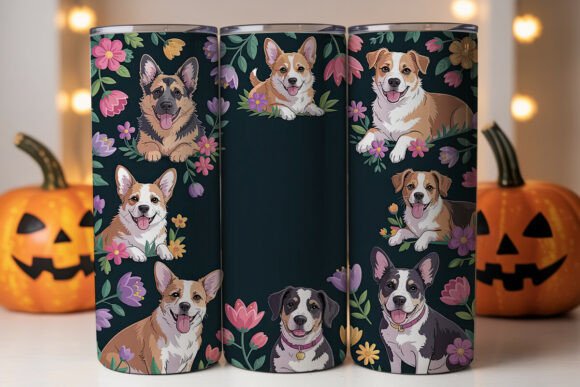 Dog mama floral tumbler wrap sublimation PNG sized for 20oz Skinny Steel Polar Camel blanks